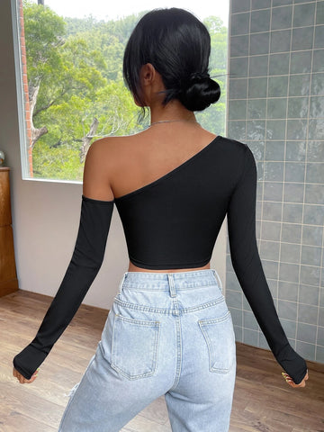 EZwear Asymmetrical Neck Crop Tee