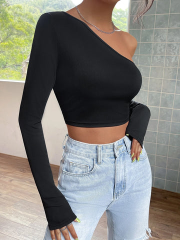 EZwear Asymmetrical Neck Crop Tee