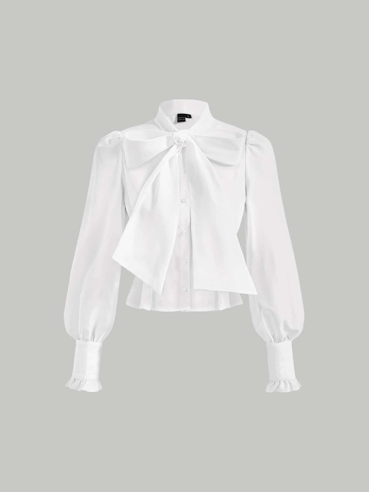 MOD Tie Neck Lantern Sleeve Button Front Shirt