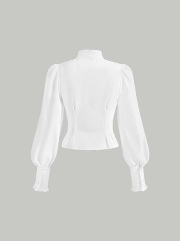 MOD Tie Neck Lantern Sleeve Button Front Shirt