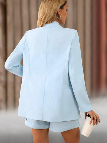 Shawl Collar Open Front Blazer & Paperbag Waist Shorts