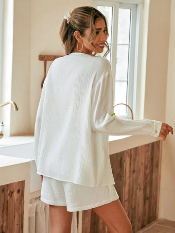 Drop Shoulder Button Front Shirt & Shorts