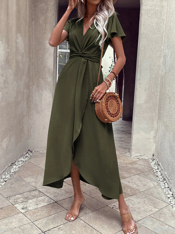 Twist Front Wrap Hem Dress