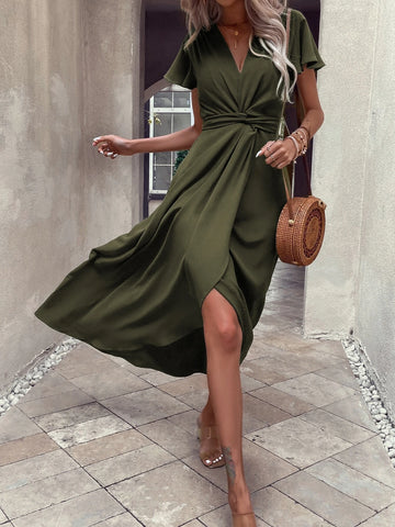 Twist Front Wrap Hem Dress