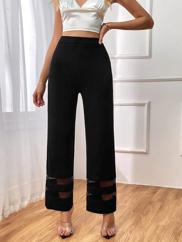 High Waist Mesh Insert Straight Leg Pants