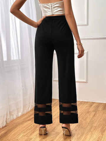 High Waist Mesh Insert Straight Leg Pants
