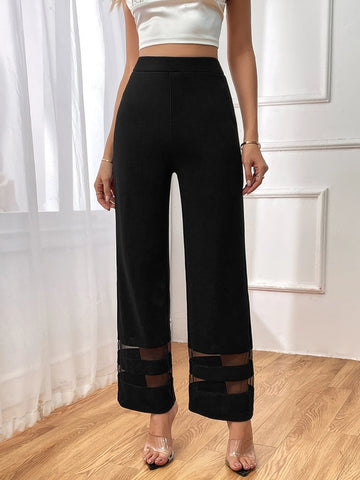 High Waist Mesh Insert Straight Leg Pants