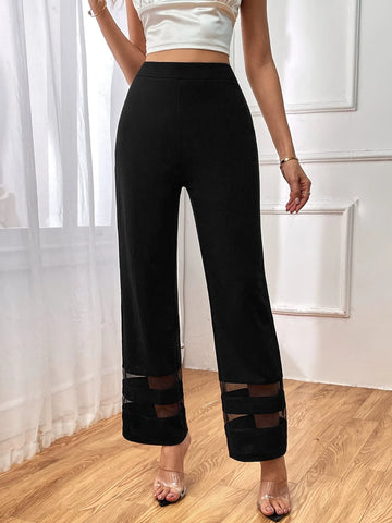 High Waist Mesh Insert Straight Leg Pants