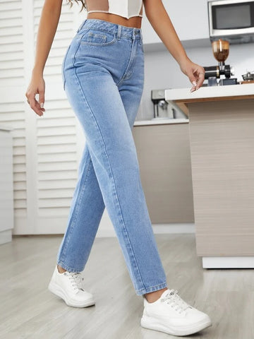High Waist Straight Leg Jeans