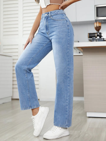High Waist Straight Leg Jeans
