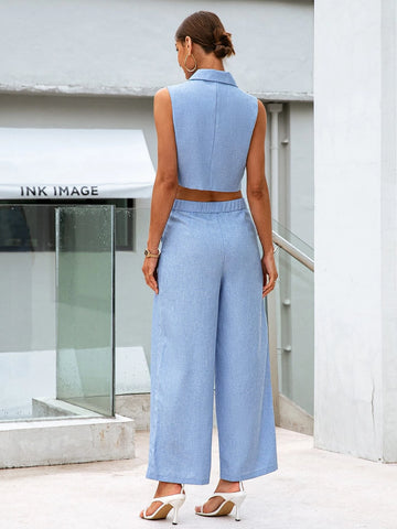Double Breasted Vest Blazer & Wide Leg Pants