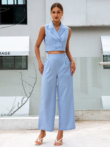 Double Breasted Vest Blazer & Wide Leg Pants