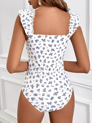Frenchy Ditsy Floral Print Knot Front Bodysuit