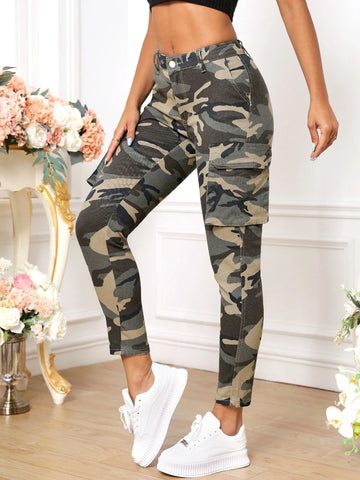 SXY Camo Print Flap Pocket Jeans