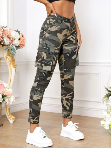 SXY Camo Print Flap Pocket Jeans
