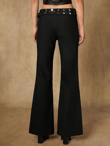 ICON Solid Split Hem Flare Leg Pants Without Belt
