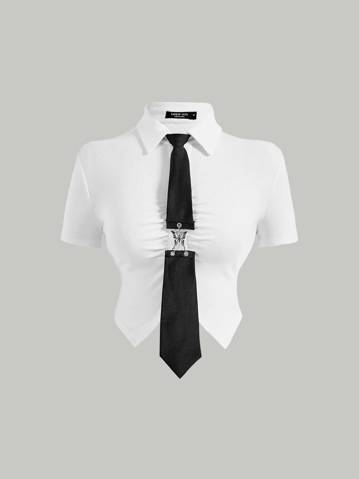 MOD Tie Neck Asymmetrical Hem Crop Tee