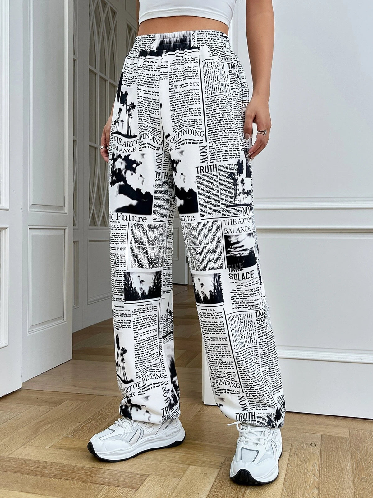 EZwear Newspaper Print Jogger Pants