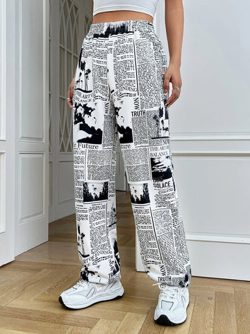 EZwear Newspaper Print Jogger Pants