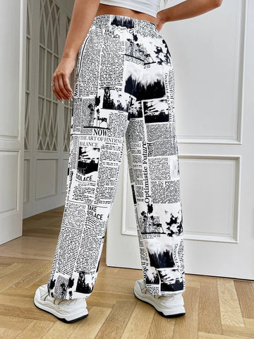 EZwear Newspaper Print Jogger Pants