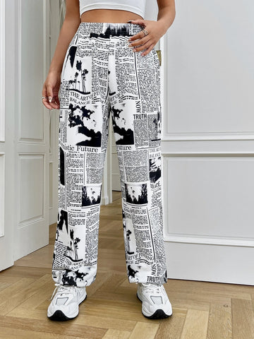 EZwear Newspaper Print Jogger Pants