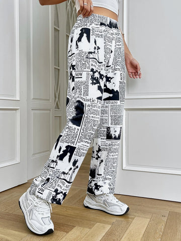 EZwear Newspaper Print Jogger Pants