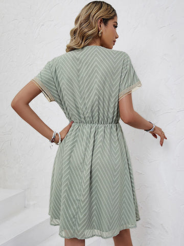 Guipure Lace Panel Tassel Tie Front Dress