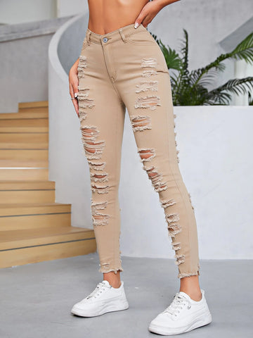 Ladder Distressed Raw Trim Skinny Jeans