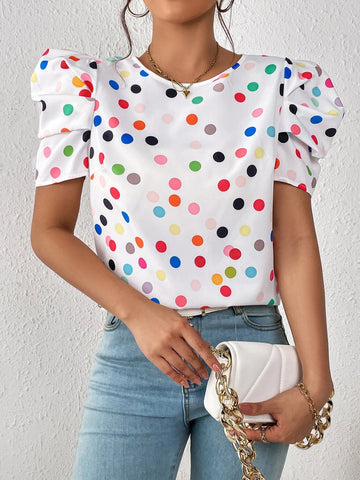 Unity Polka Dot Print Puff Sleeve Blouse