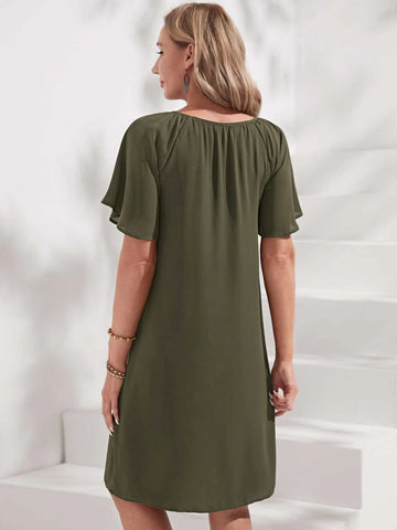 EMERY ROSE Solid Raglan Sleeve Tunic Dress