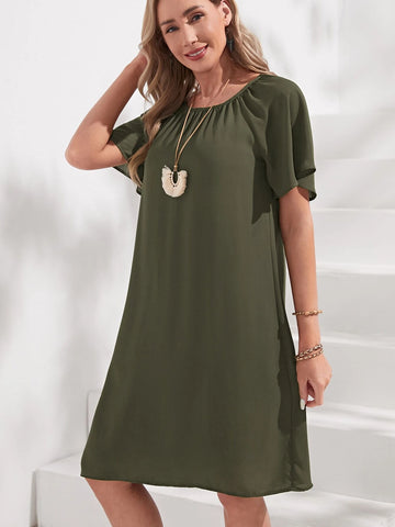 EMERY ROSE Solid Raglan Sleeve Tunic Dress