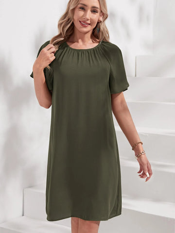 EMERY ROSE Solid Raglan Sleeve Tunic Dress