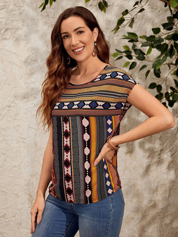 EMERY ROSE Geo Print Batwing Sleeve Blouse