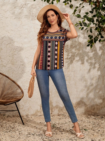 EMERY ROSE Geo Print Batwing Sleeve Blouse