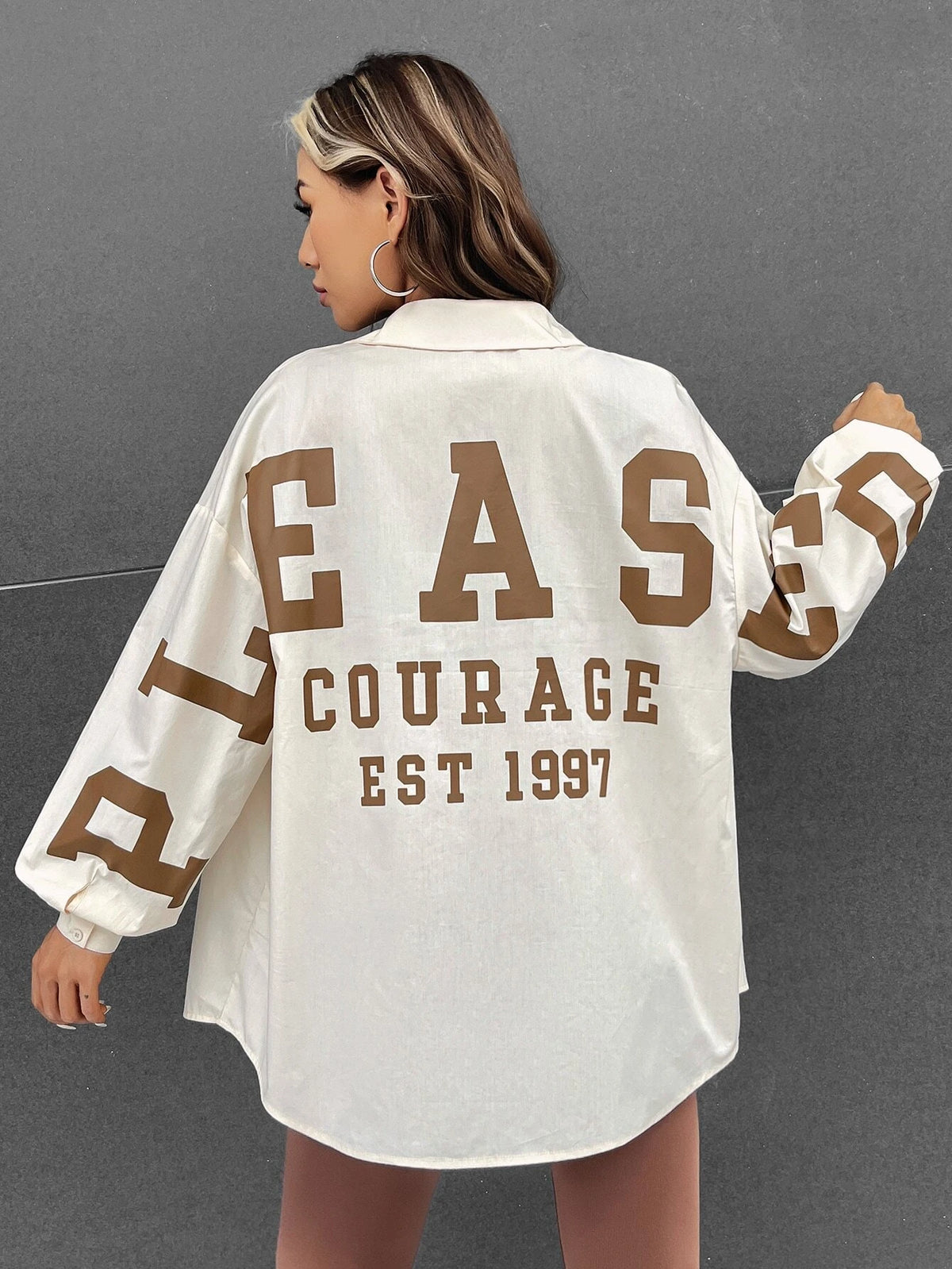 EZwear Letter Graphic Drop Shoulder Shirt
