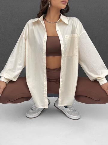 EZwear Letter Graphic Drop Shoulder Shirt