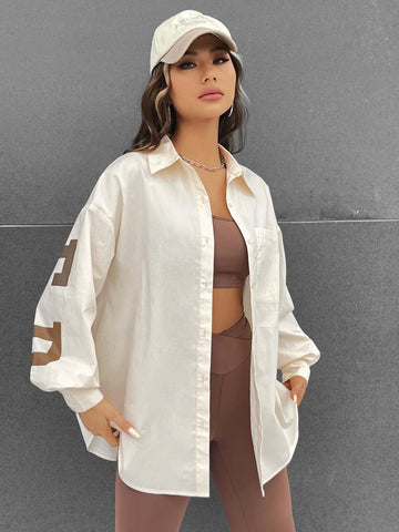 EZwear Letter Graphic Drop Shoulder Shirt