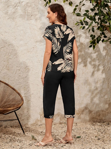 Tropical Print Batwing Sleeve Top & Pants