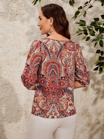 EMERY ROSE Paisley Print Puff Sleeve Blouse