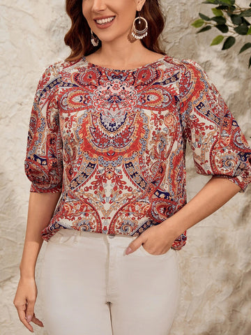 EMERY ROSE Paisley Print Puff Sleeve Blouse