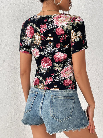 Unity Floral Print Scoop Neck Tee