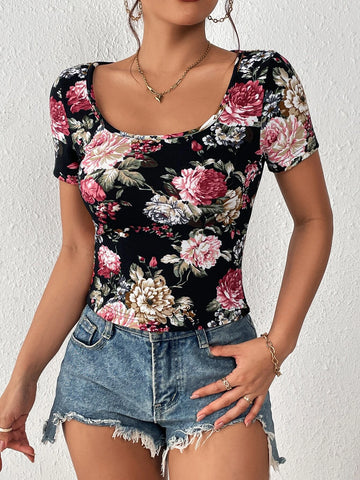Unity Floral Print Scoop Neck Tee