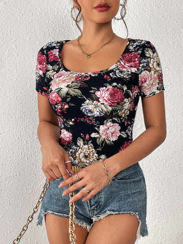 Unity Floral Print Scoop Neck Tee