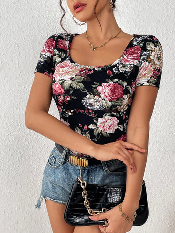 Unity Floral Print Scoop Neck Tee