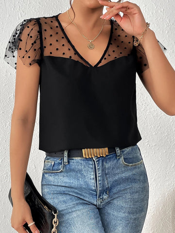 Unity Contrast Dobby Mesh Butterfly Sleeve Blouse