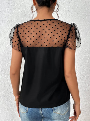 Unity Contrast Dobby Mesh Butterfly Sleeve Blouse