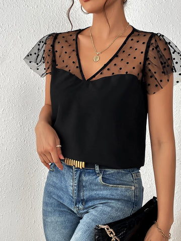 Unity Contrast Dobby Mesh Butterfly Sleeve Blouse