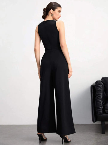 Two Tone Wide Leg Jumpsuit Without Belt