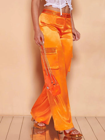BAE Solid Flap Pocket Side Satin Pants