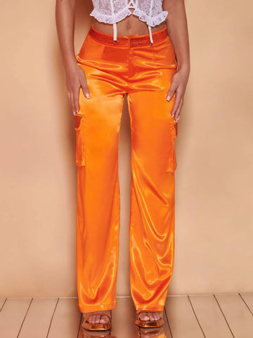 BAE Solid Flap Pocket Side Satin Pants